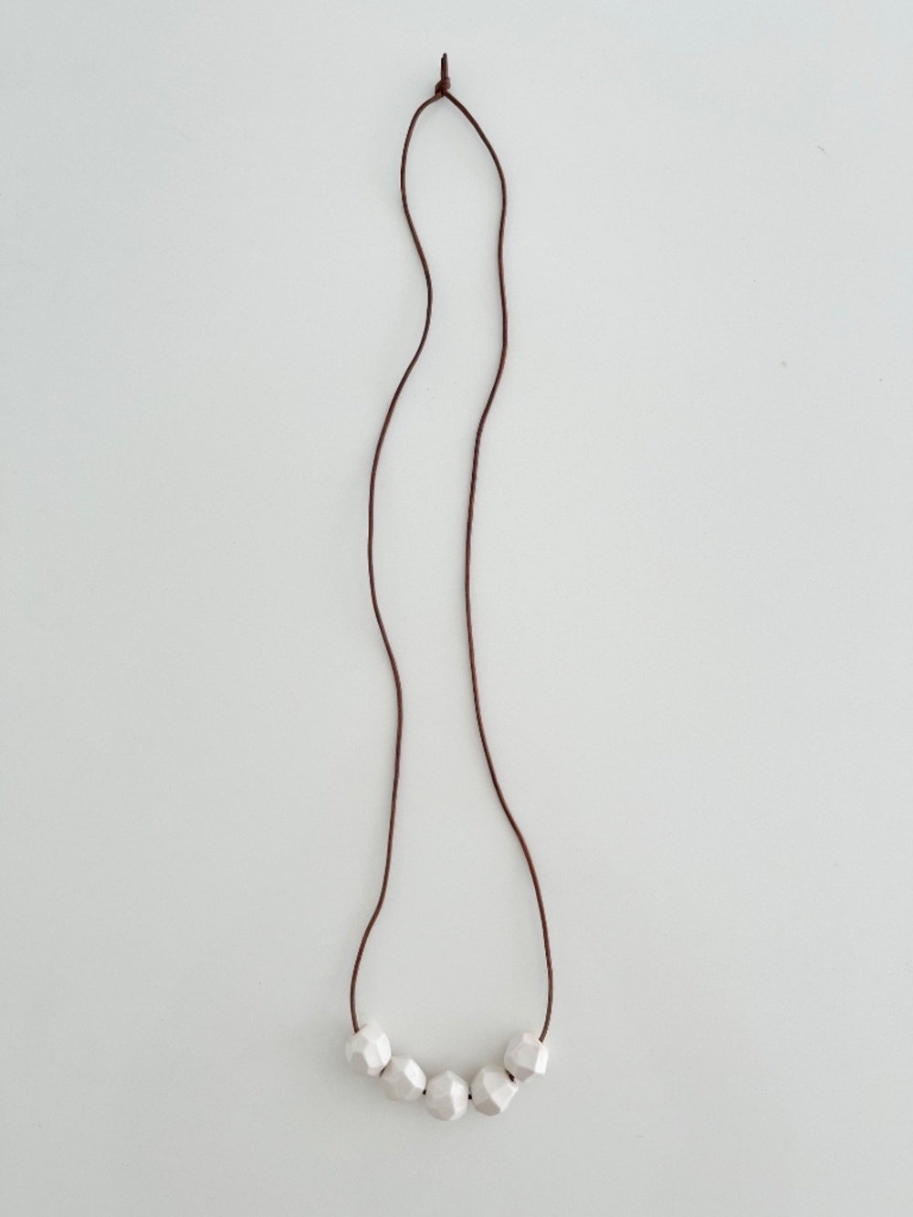 Minimalist Faceted Ceramic Bead Cord Necklace White Geometric